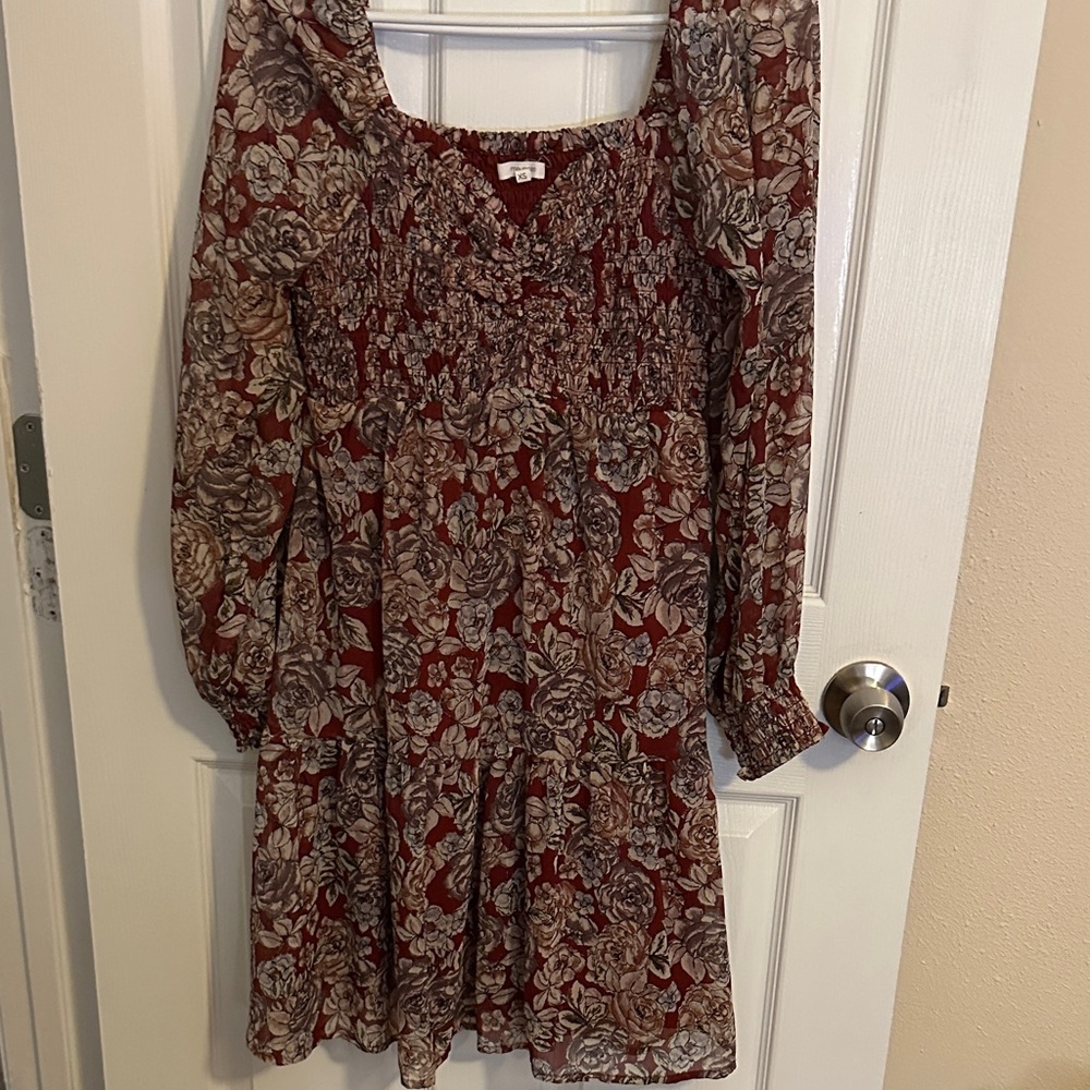 Maurices Red and Pink Smocked Dress